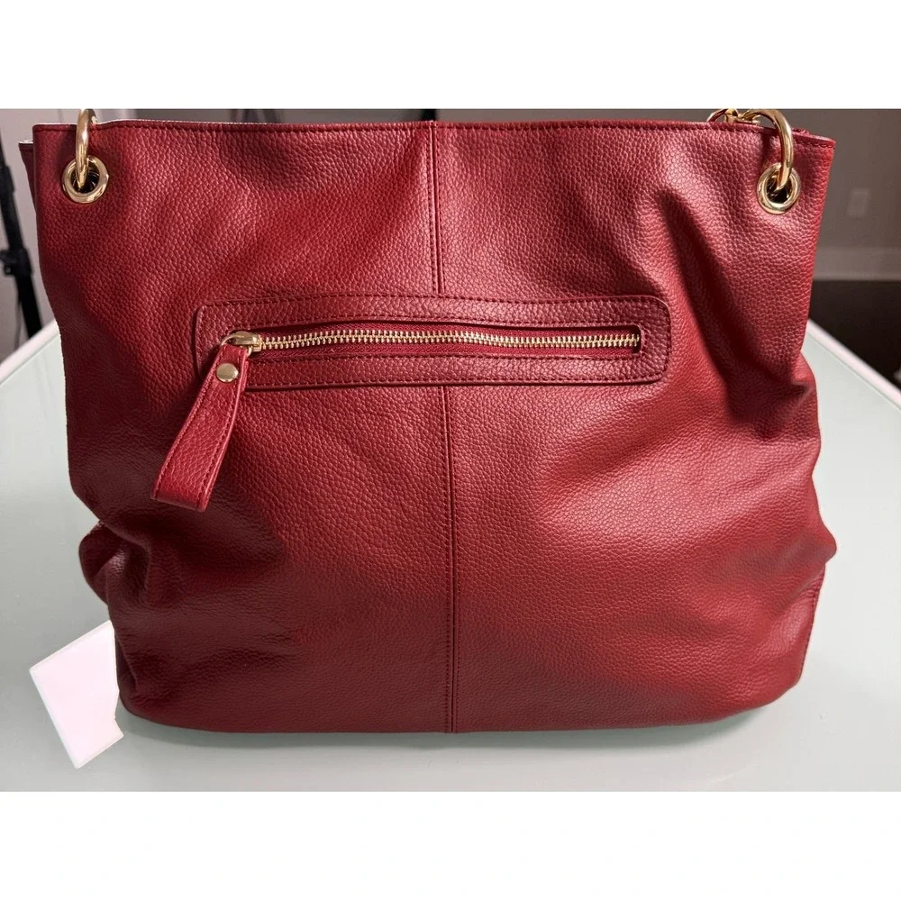 Cuore & Pelle Brand Italian Red Leather Shoulder Bag Gold Tone Chain Hard wear - Picture 2 of 11